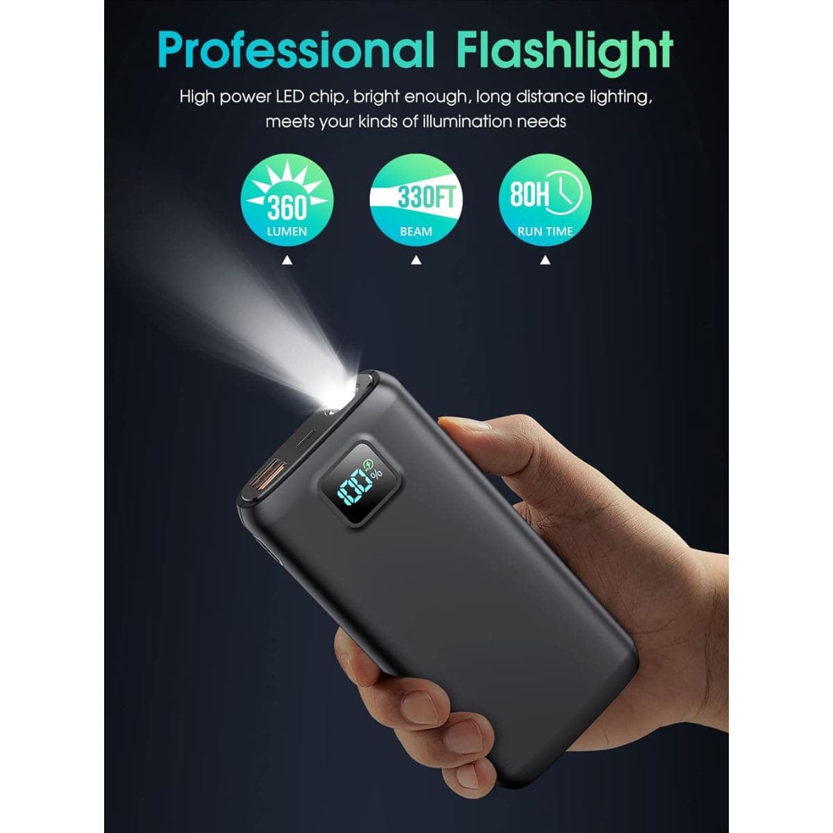 Portable Charger Power Bank 40000mAh Power Bank PD 30W and QC 4.0 Fast Charger Built-in Bright Flashlight LED Display 2 USB 1Type-C Output Compatible with iPhone Samsung Google iPad etc(Deep Black) thumbnail 4