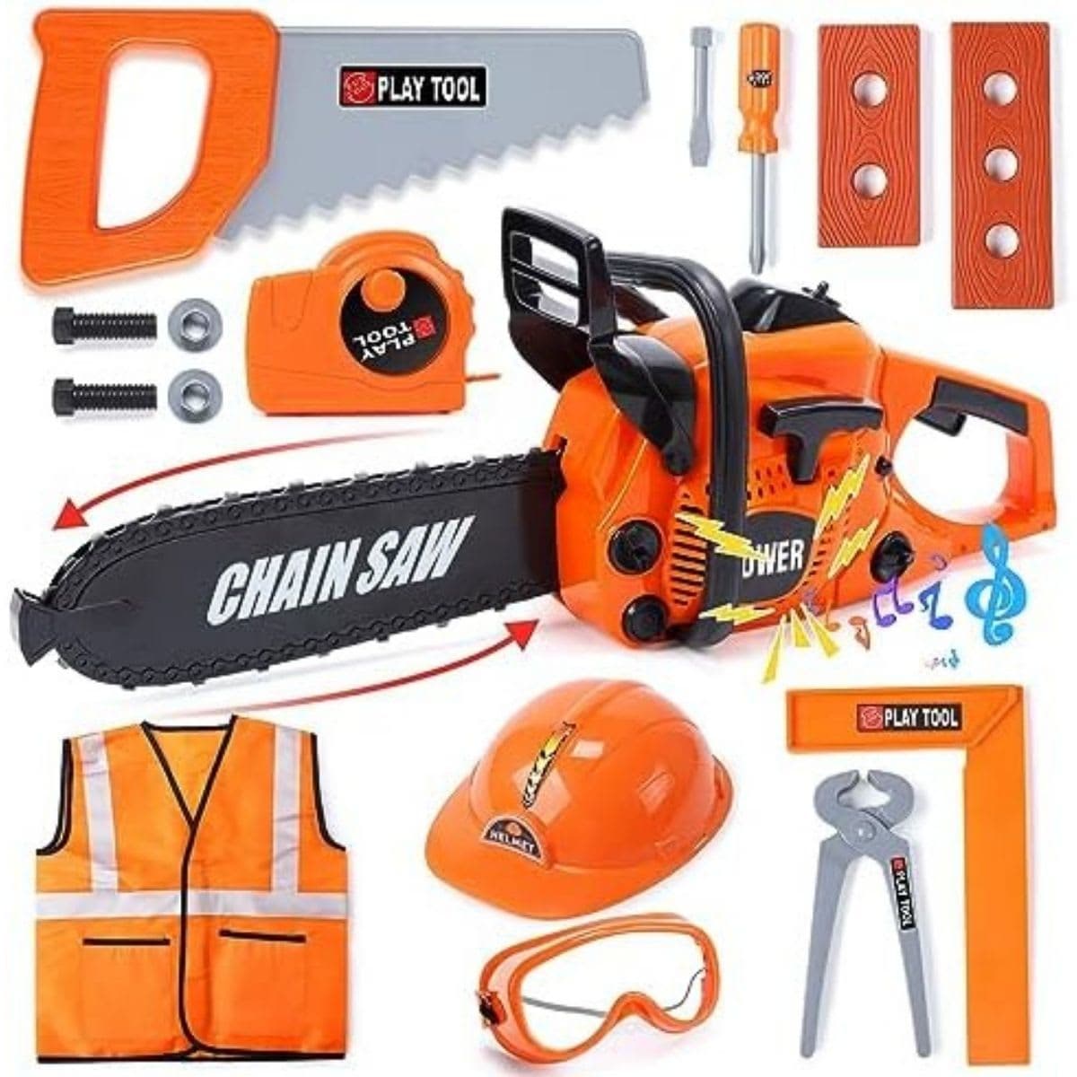 Skirtoy Chainsaw Toy for Kids, Children's Play Simulation Series, Outdoor Electric Chainsaw Tool Set, Tool Set for Preschool Toddlers, Gifts.