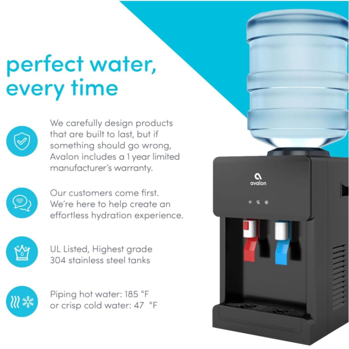 Countertop Water Cooler Dispenser - Avalon Black thumbnail 5