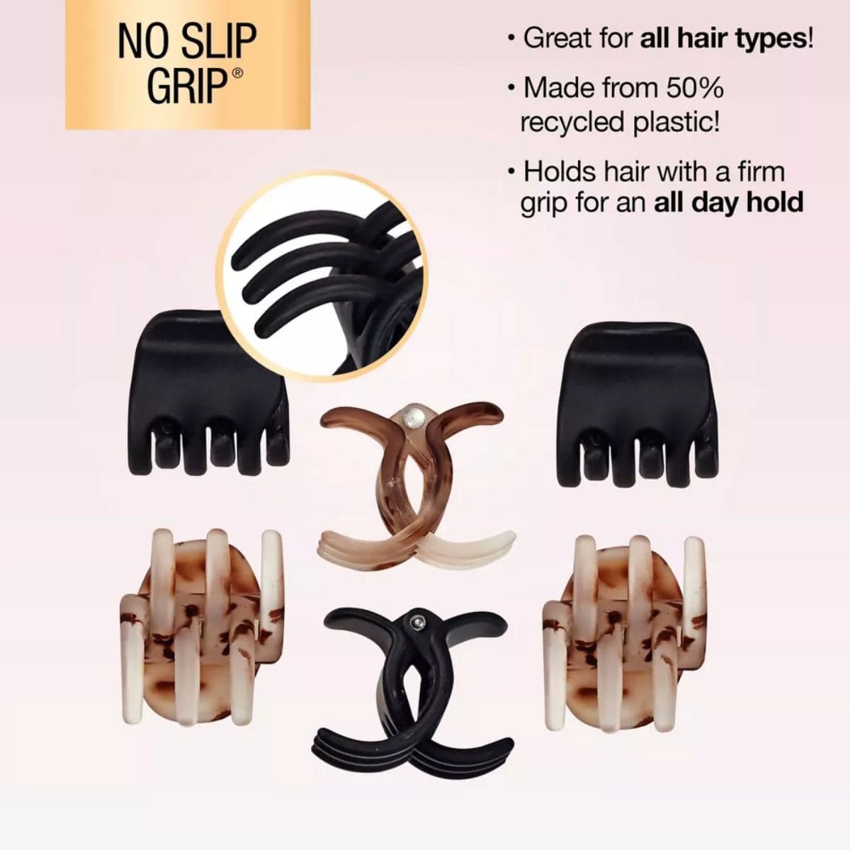 scunci No-Slip Grip Mini Claw Clips - Matte Tortoise/Black - All Hair - 6pcs thumbnail 5