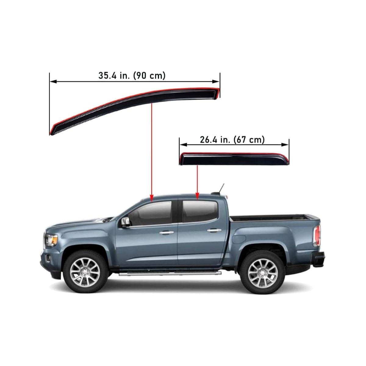 Lightronic Extra Durable Clip-on in-Channel Auto Vent Window Visor, Fits 2015-2022 Chevrolet Colorado & GMC Canyon, Crew Cab, UV Protection Rain Guard, Original Wind Deflector, Dark Smoke, 4-Pcs thumbnail 3