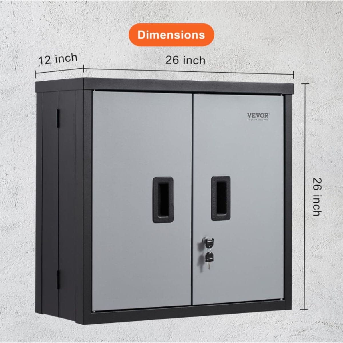 VEVOR Folding Wall Cabinet, 26" Metal Garage Locker Mounted, 240lbs Small Tool Chest, Adjustable Shelf, Magnetic Door for Warehouse, Office, Home (Black) thumbnail 3