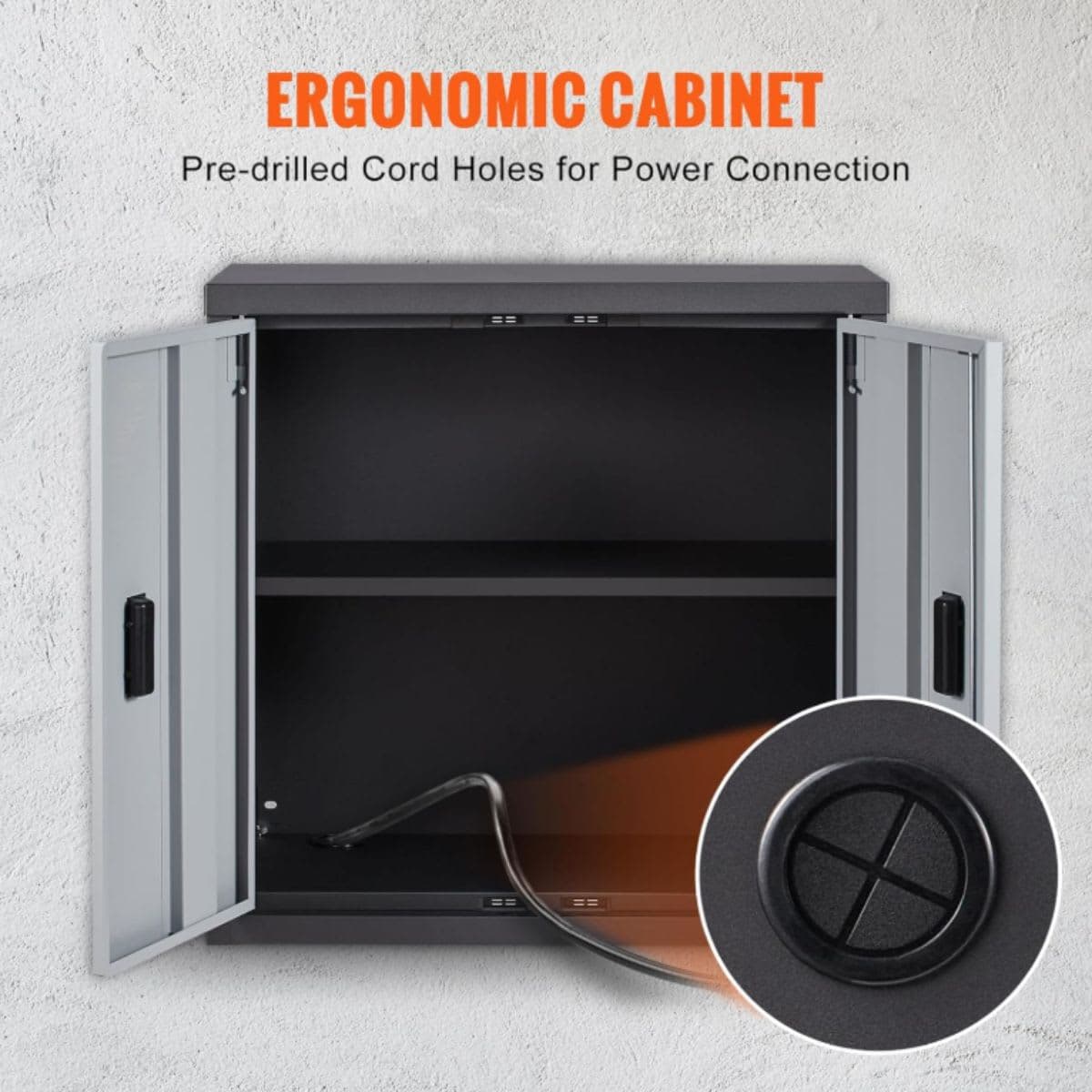 VEVOR Folding Wall Cabinet, 26" Metal Garage Locker Mounted, 240lbs Small Tool Chest, Adjustable Shelf, Magnetic Door for Warehouse, Office, Home (Black) thumbnail 7