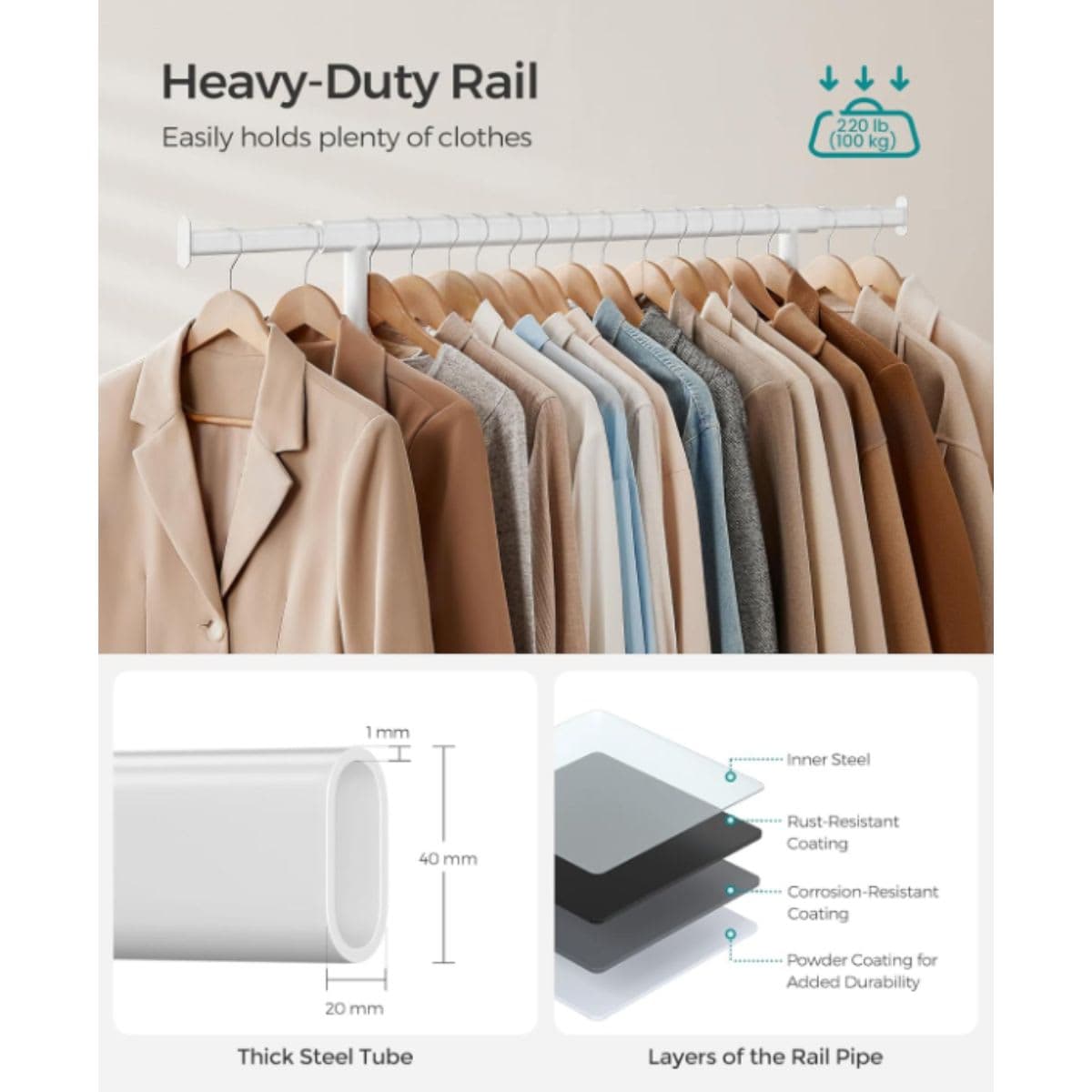 Clothes Rack with Wheels - SONGMICS White thumbnail 3
