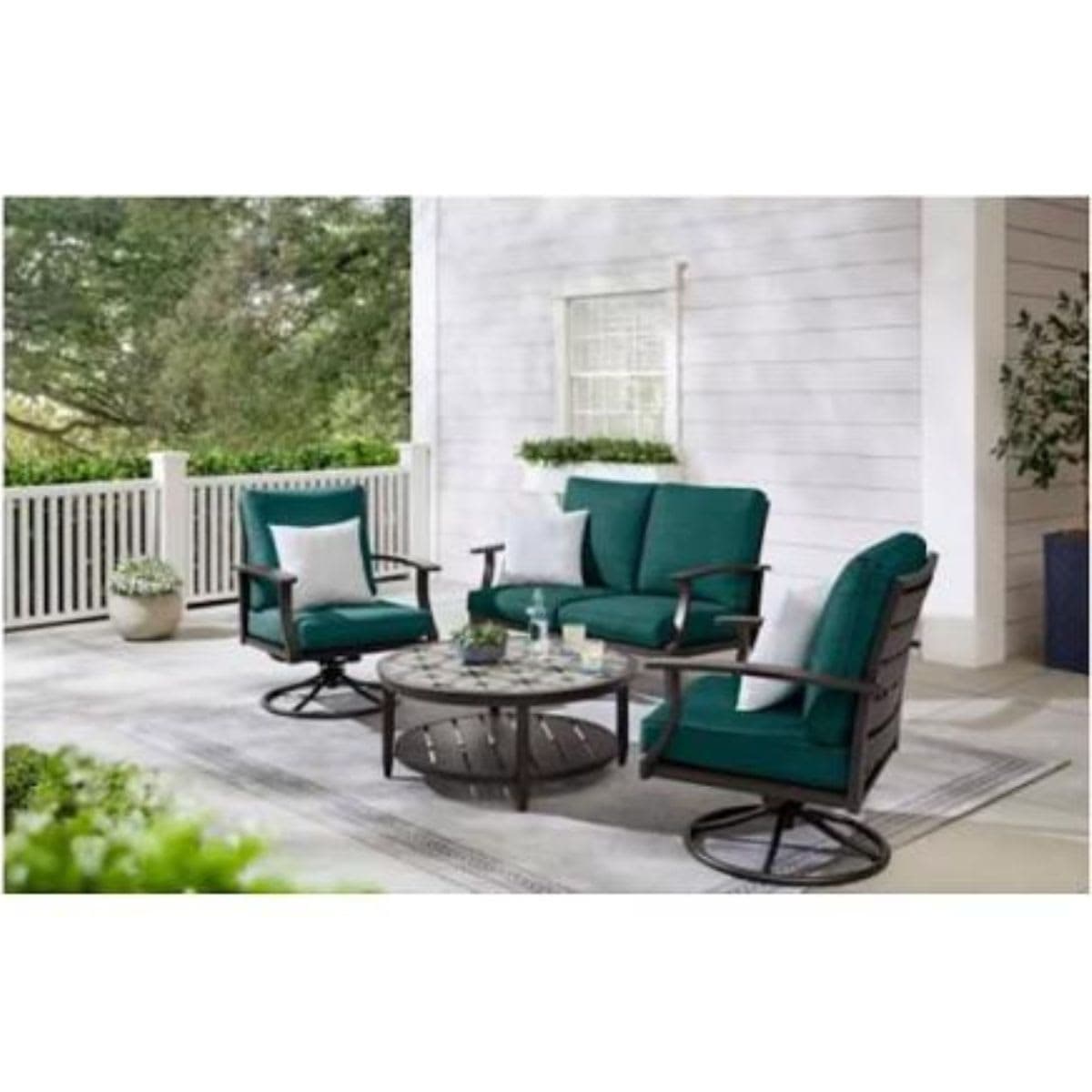 Hampton Bay Ellington 4-Piece Steel Outdoor Patio Seating Set with Malachite Green Cushions thumbnail 6