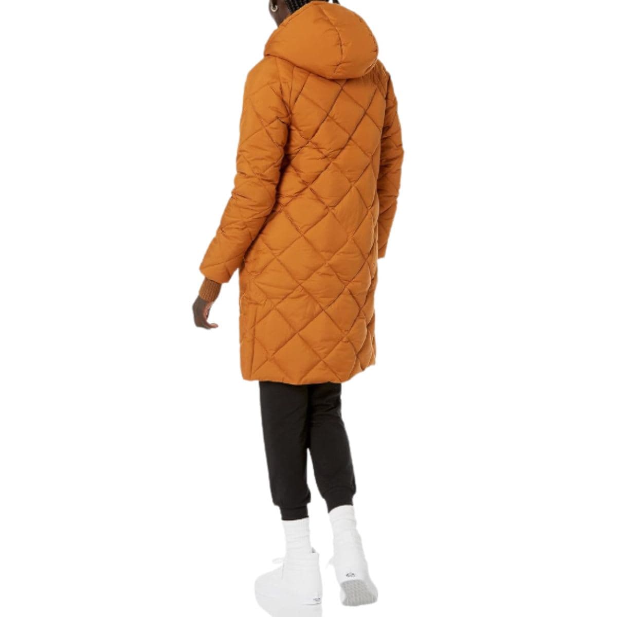 Essentials Women's Puffer Jacket, Heavyweight Diamond Quilted Knee Length Winter Coat, Tan, Large thumbnail 2