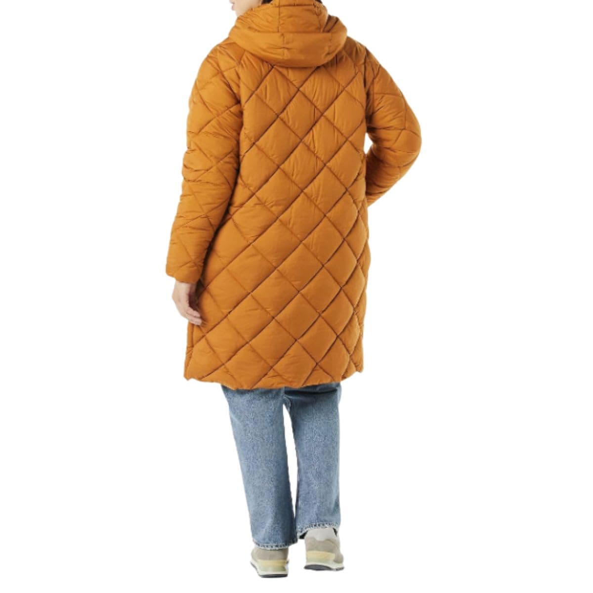 Essentials Women's Puffer Jacket, Heavyweight Diamond Quilted Knee Length Winter Coat, Tan, Large thumbnail 4