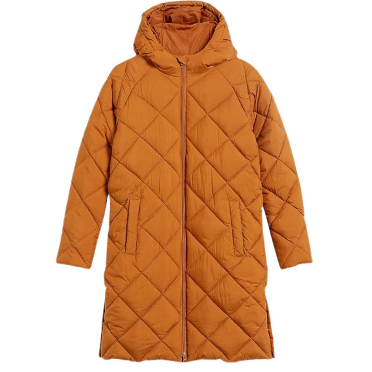 Essentials Women's Puffer Jacket, Heavyweight Diamond Quilted Knee Length Winter Coat, Tan, Large thumbnail 5