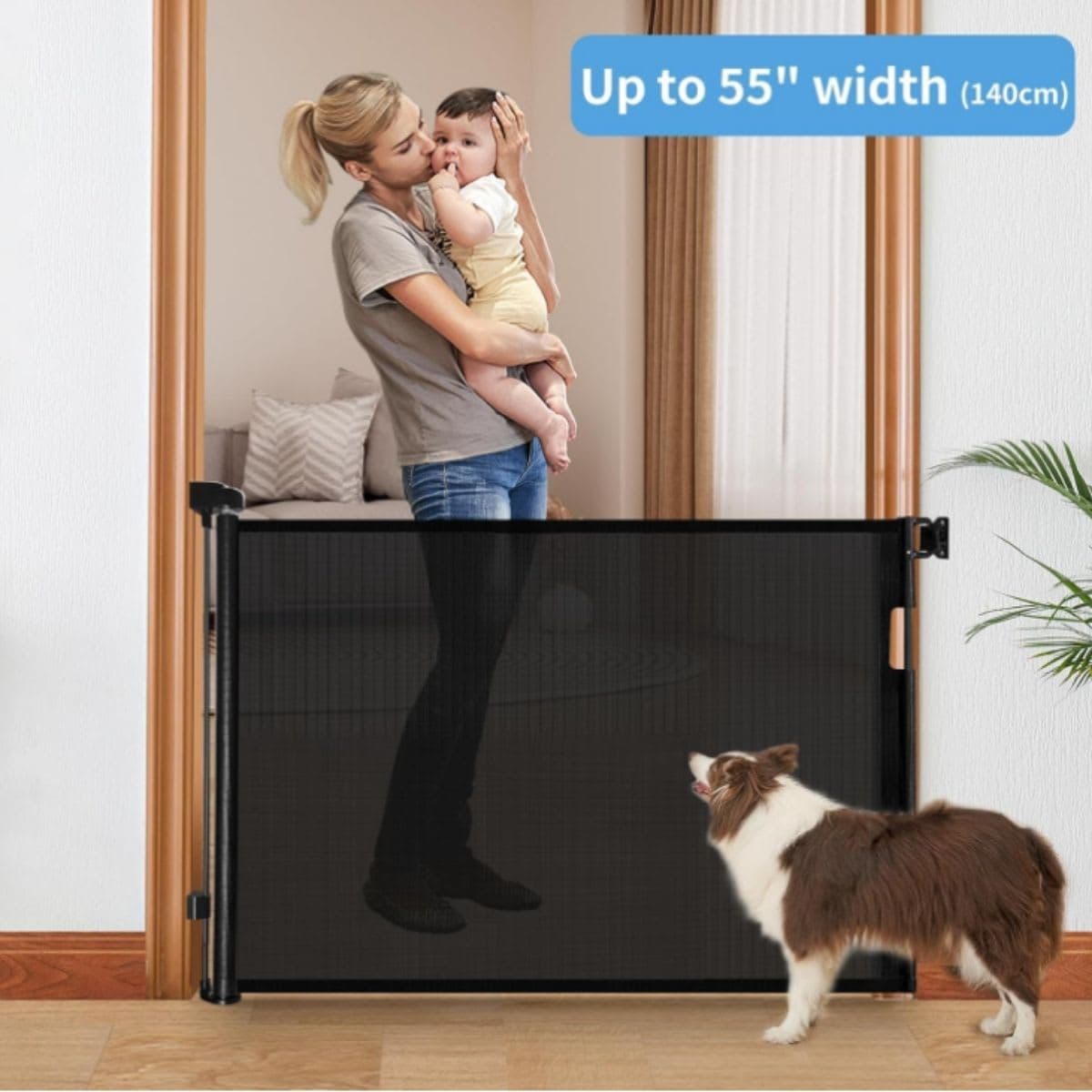 Retractable Baby Gate - 2 Black Mesh 33.6x55 thumbnail 2