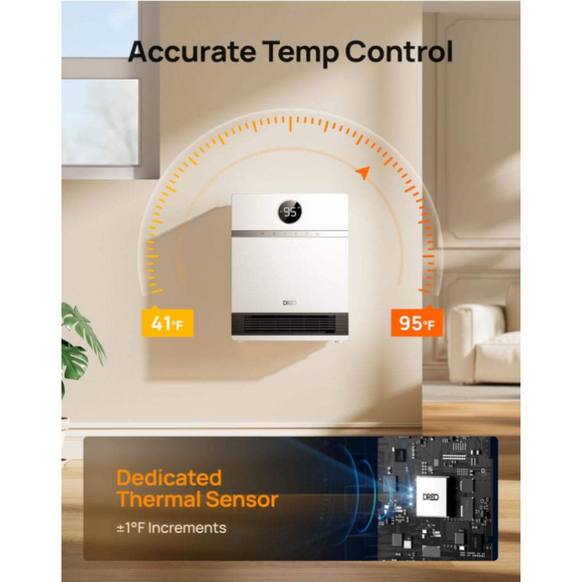 Dreo Smart Wall Heater, IP24 Electric Space Heater with ALCI Plug for Indoor Use, 30degree Oscillation, Adjustable Thermostat, Remote Control, Works with Alexa, 24H Timer, Easy-mounted Heater for Bathroom thumbnail 6
