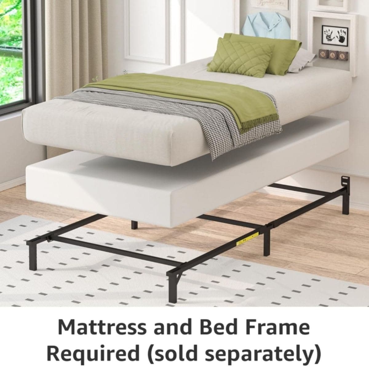 Basics Smart Box Spring Bed Base, 9-Inch Height Mattress Foundation, Tool-Free Easy Assembly, Twin, 74"L x 38"W x 9"H, White thumbnail 3