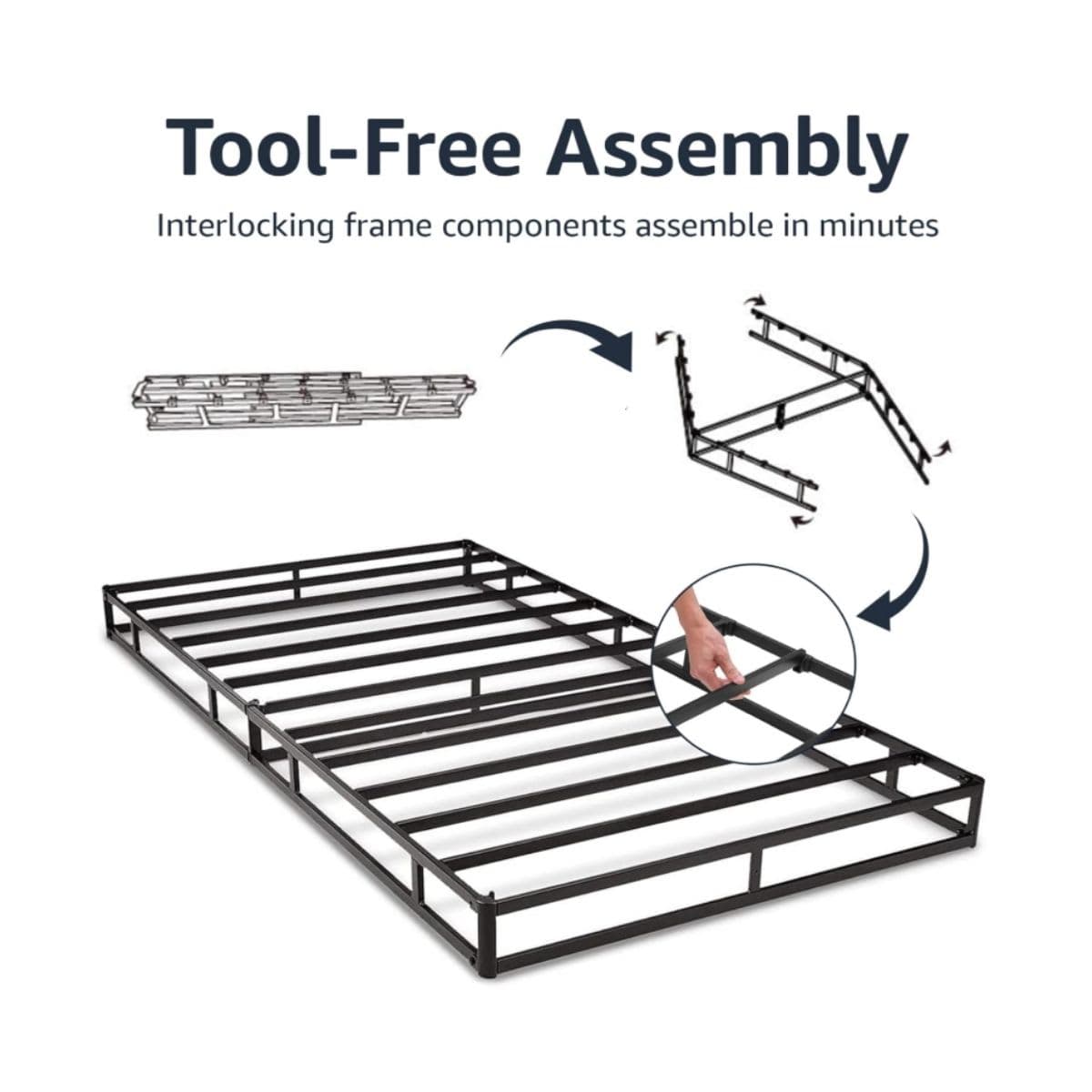 Basics Smart Box Spring Bed Base, 9-Inch Height Mattress Foundation, Tool-Free Easy Assembly, Twin, 74"L x 38"W x 9"H, White thumbnail 4