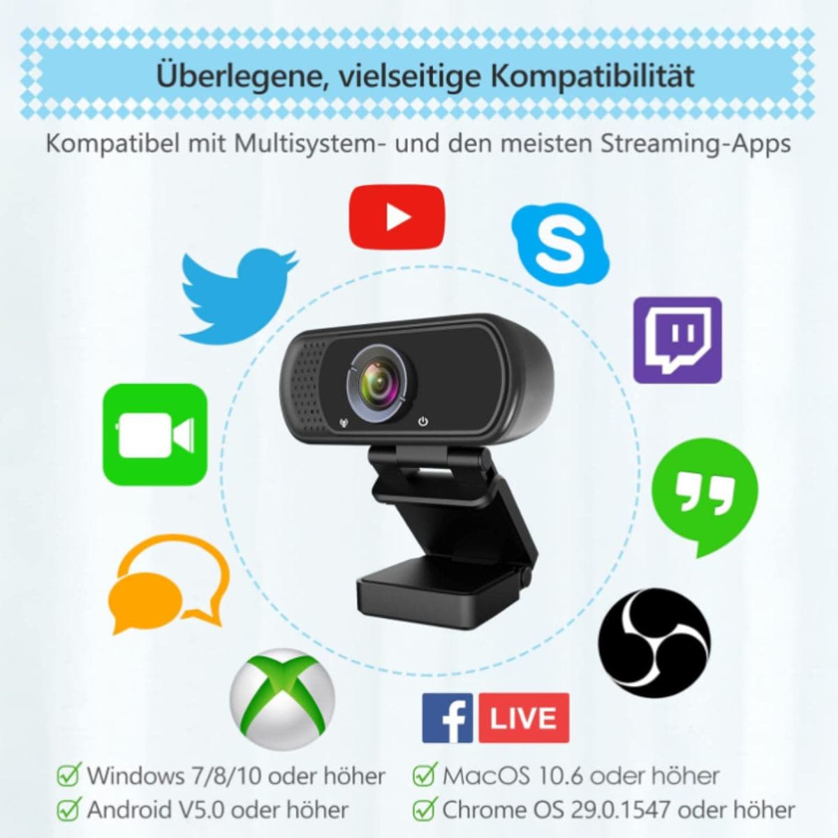 Webcam HD 1080p Web Camera, USB PC Computer Webcam with Microphone, Laptop Desktop Full HD Camera Video Webcam 110 Degree Widescreen, Pro Streaming Webcam for Recording, Calling, Conferencing, Gaming thumbnail 6