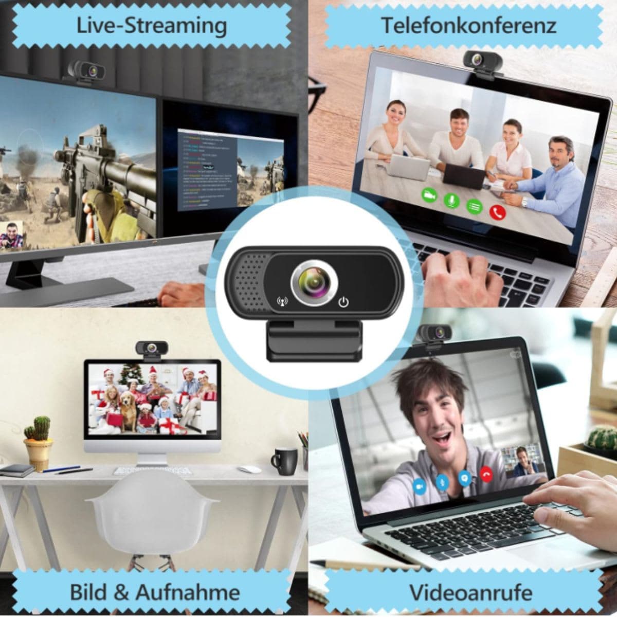 Webcam HD 1080p Web Camera, USB PC Computer Webcam with Microphone, Laptop Desktop Full HD Camera Video Webcam 110 Degree Widescreen, Pro Streaming Webcam for Recording, Calling, Conferencing, Gaming thumbnail 7