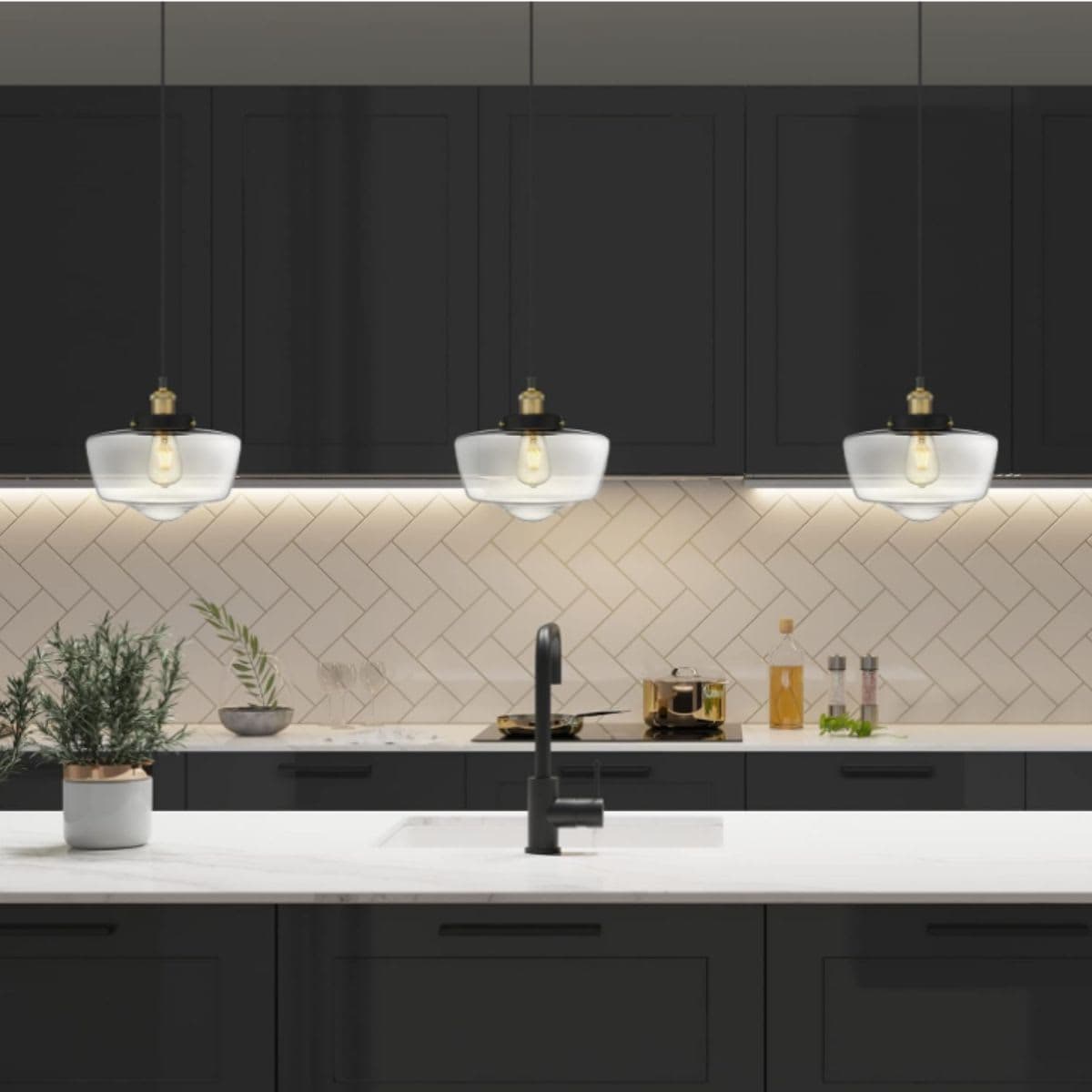 Semi-Flush Ceiling Light - Contemporary Brass Black thumbnail 2