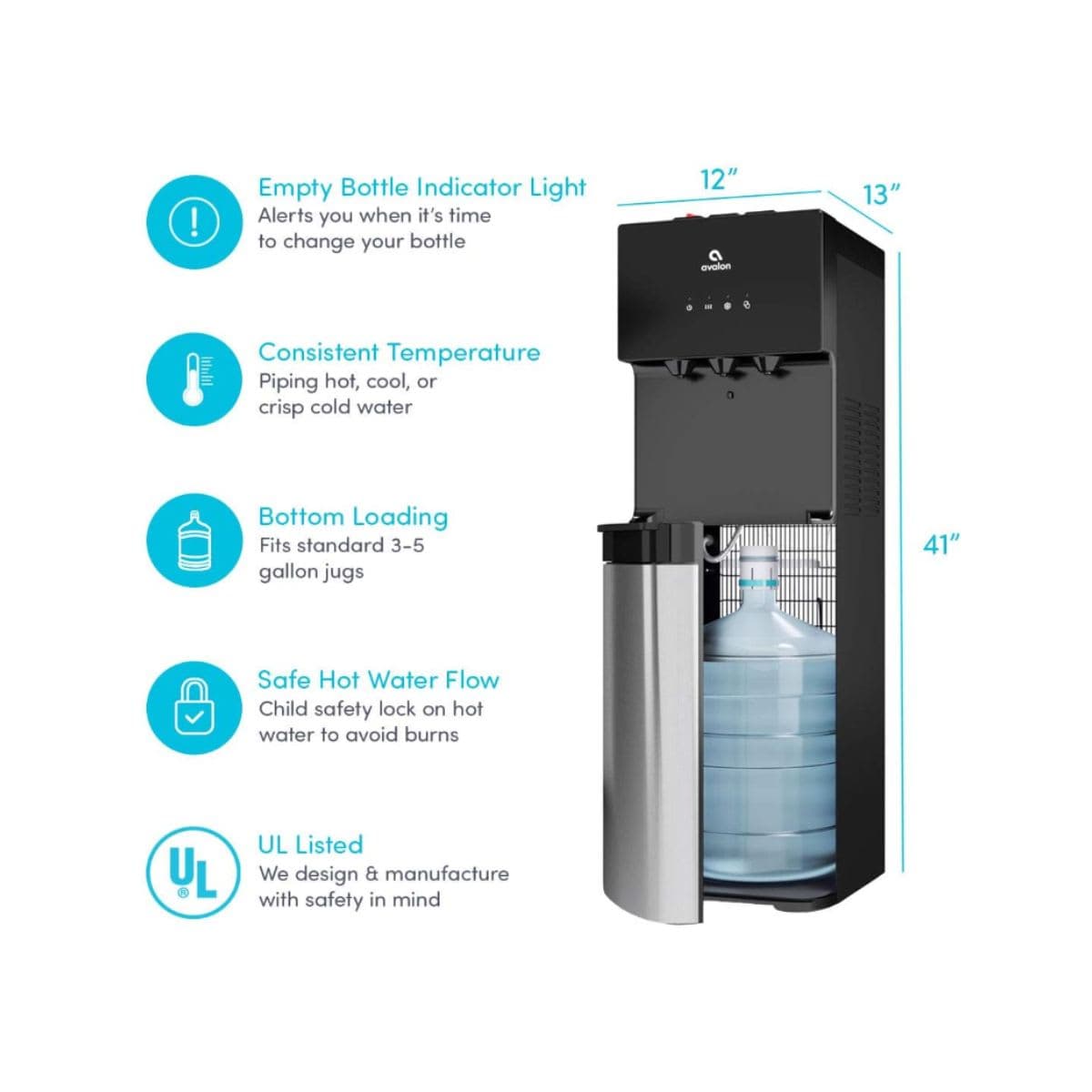 Bottom Loading Water Cooler - Avalon Black & Stainless Steel thumbnail 4