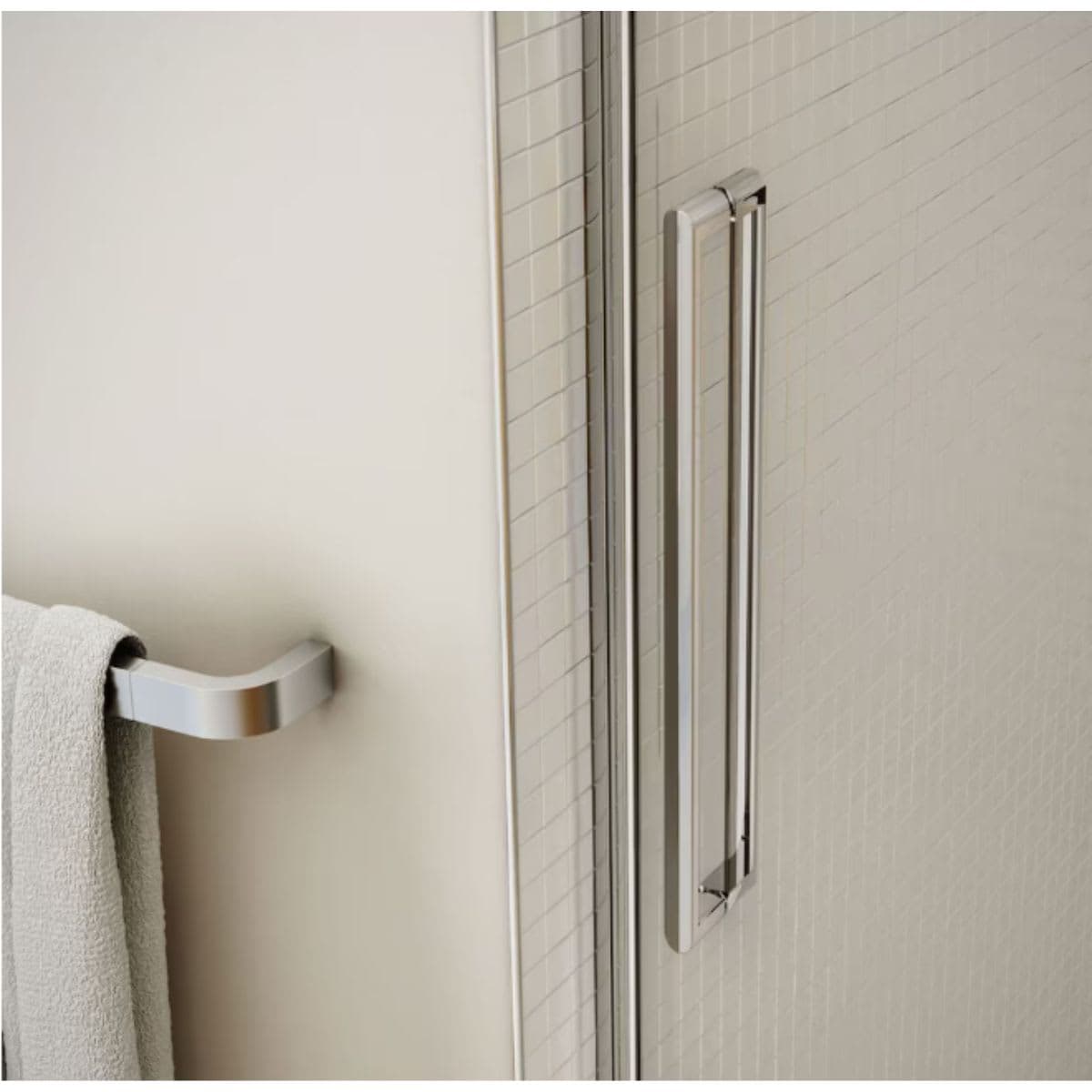 MAAX Utile 48L x 32W x 84H in. 3-in-1 Corner Shower Kit - Shower Stall Enclosure with Centre Drain Base, Wall, and Glass Shower Door in Chrome thumbnail 5