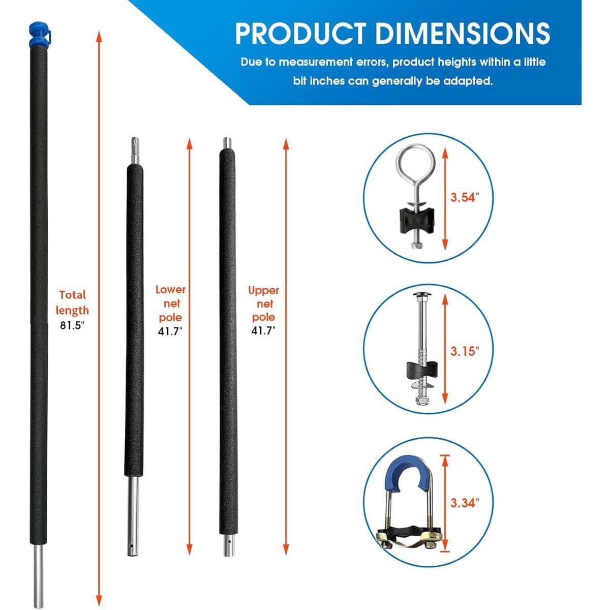 Universal Trampoline Replacement Pole Set – 1 Set Straight Upper & Lower Enclosure Net Pole with Foam Sleeves, 2 Mounting Hardware Kits, Fits 10-16FT Frame thumbnail 2