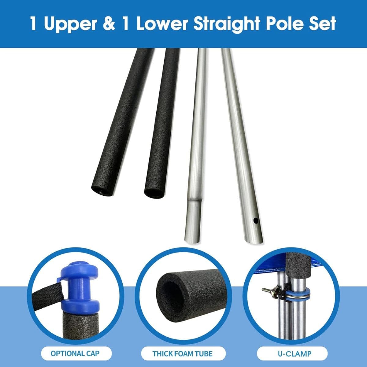 Universal Trampoline Replacement Pole Set – 1 Set Straight Upper & Lower Enclosure Net Pole with Foam Sleeves, 2 Mounting Hardware Kits, Fits 10-16FT Frame thumbnail 3