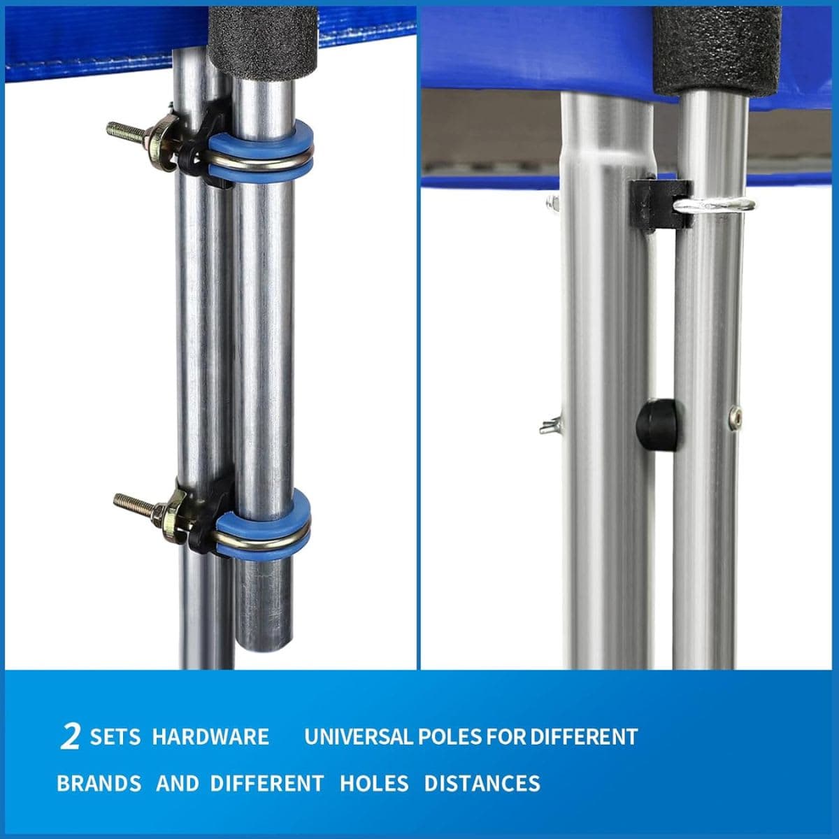 Universal Trampoline Replacement Pole Set – 1 Set Straight Upper & Lower Enclosure Net Pole with Foam Sleeves, 2 Mounting Hardware Kits, Fits 10-16FT Frame thumbnail 4