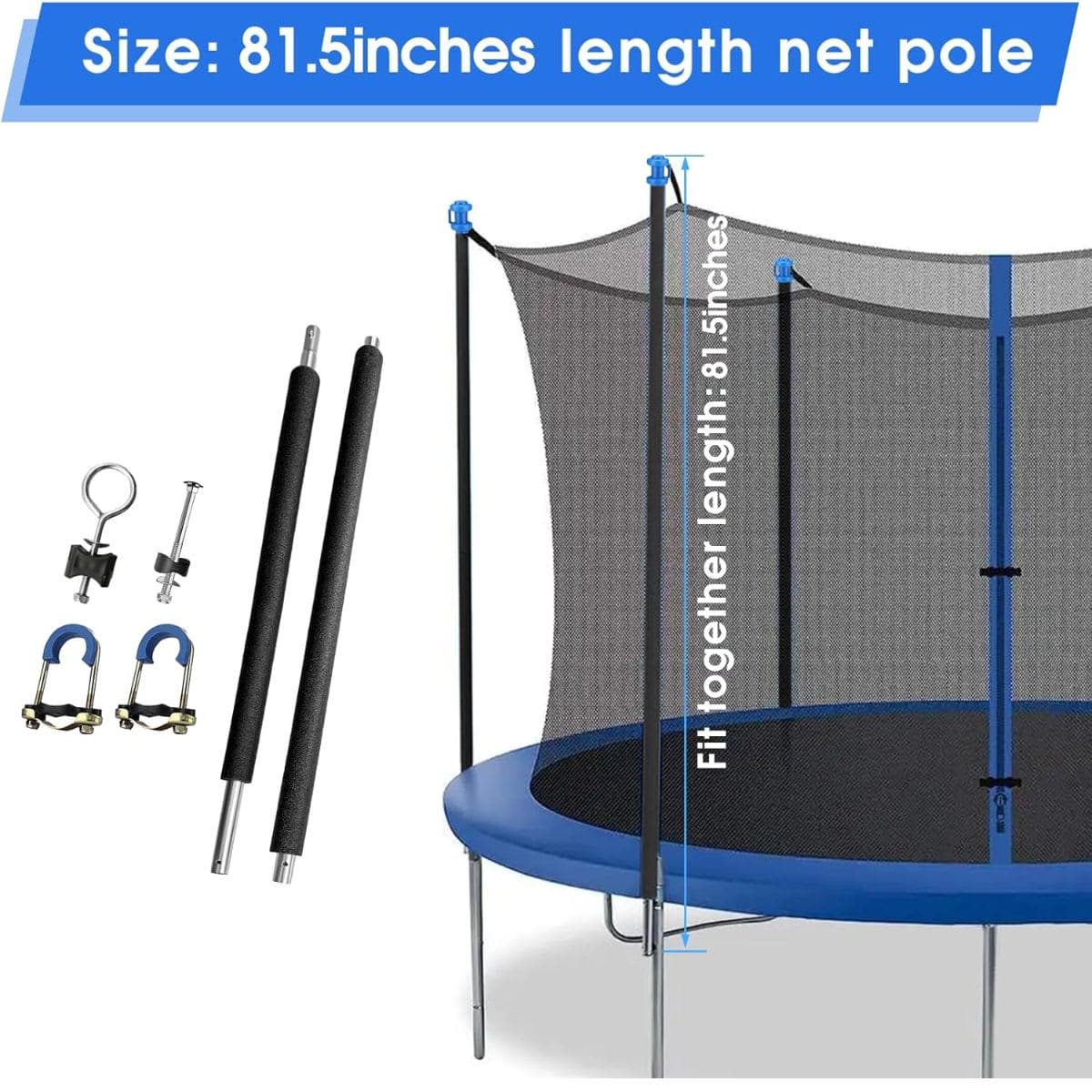 Universal Trampoline Replacement Pole Set – 1 Set Straight Upper & Lower Enclosure Net Pole with Foam Sleeves, 2 Mounting Hardware Kits, Fits 10-16FT Frame thumbnail 7