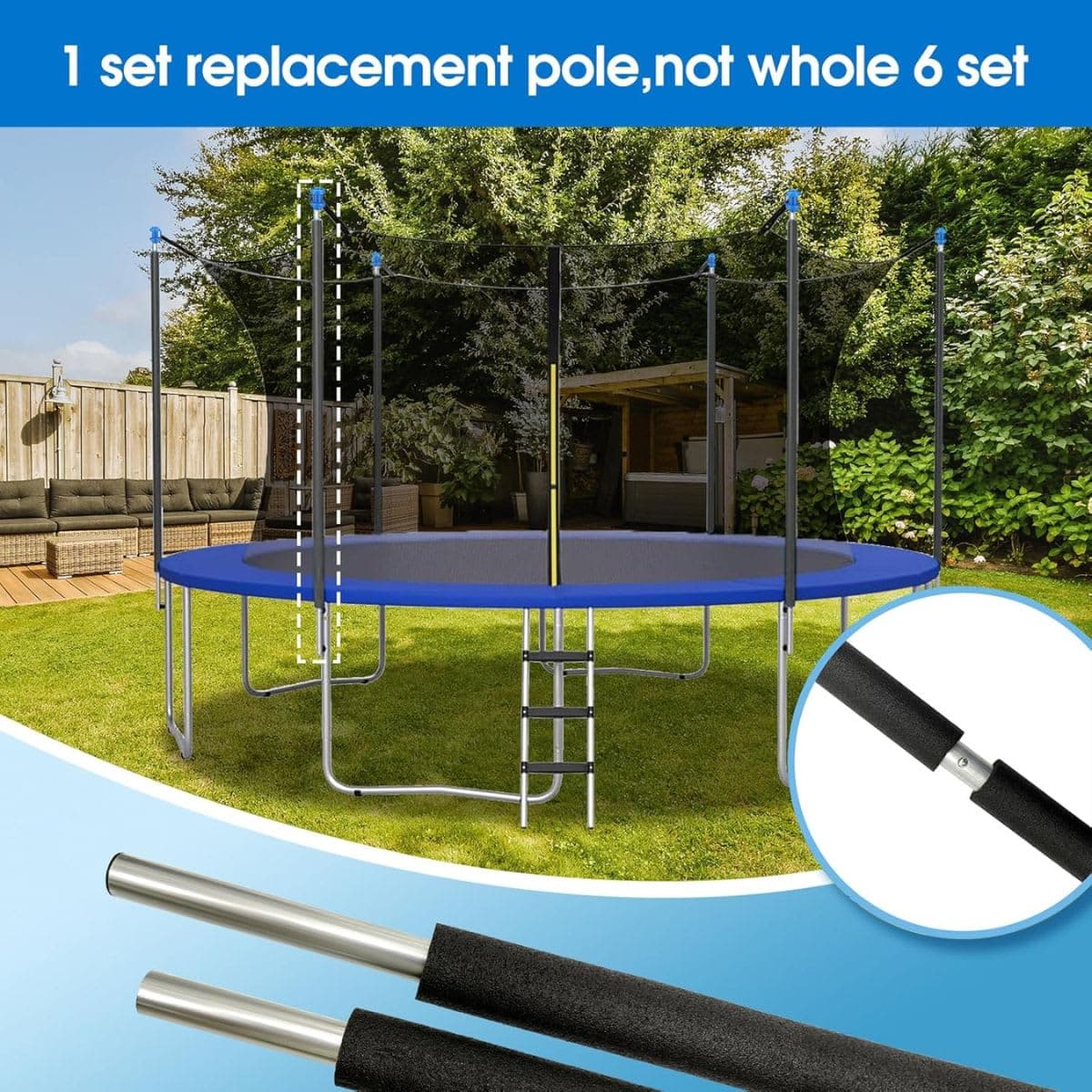 Universal Trampoline Replacement Pole Set – 1 Set Straight Upper & Lower Enclosure Net Pole with Foam Sleeves, 2 Mounting Hardware Kits, Fits 10-16FT Frame thumbnail 8