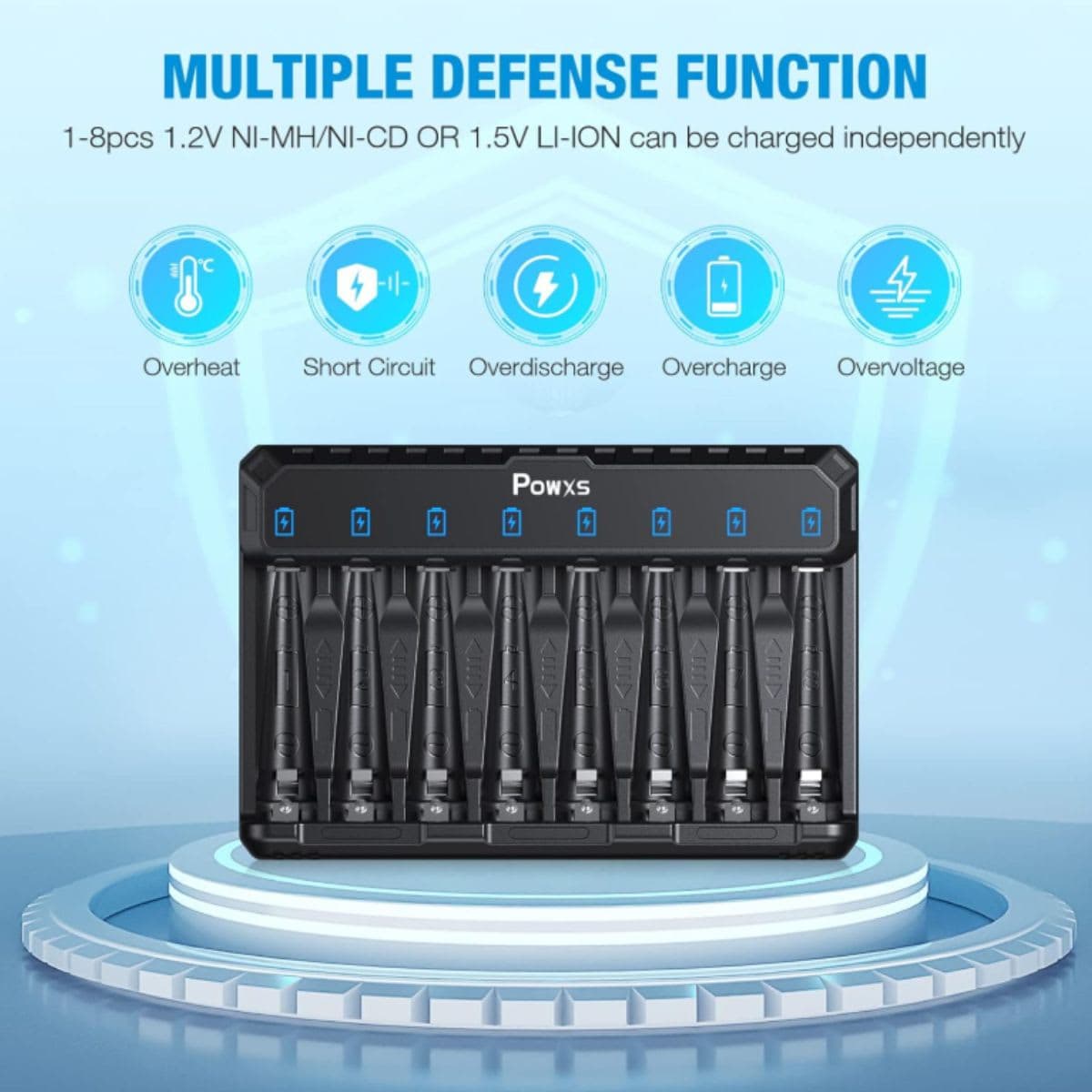 POWXS AA AAA Battery Charger Pro, 8 Independent Slot and Type-C Fast Charging for AA AAA NiMH NiCD Lithium Rechargeable Batteries thumbnail 6