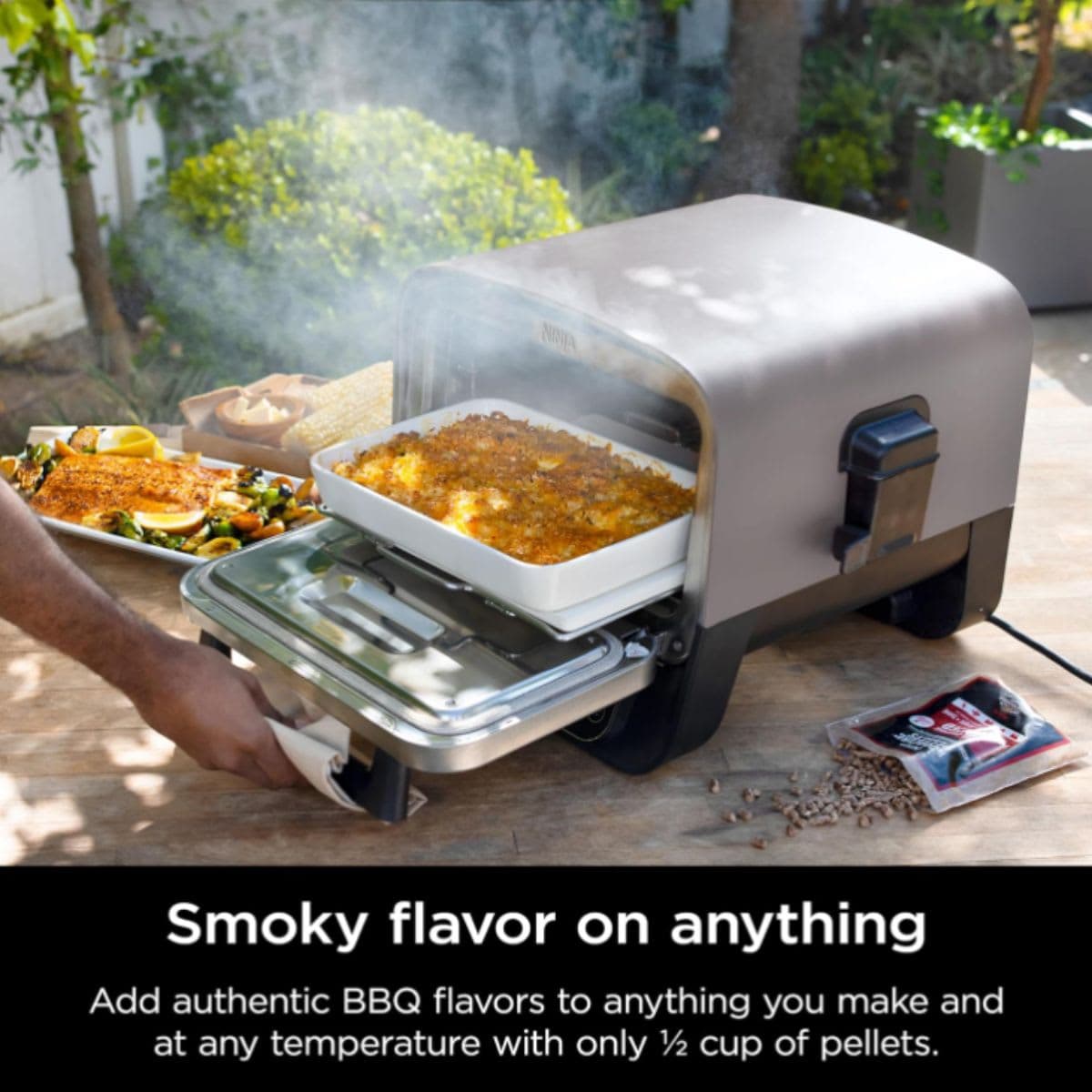 Ninja Woodfire 8-in-1 Outdoor Oven, Pizza Oven, 700°F High Heat Roaster, BBQ Smoker, Ninja Woodfire Technology, Weather Resistant, Portable, Electric, Grey, OO101LWC (Canadian Version) thumbnail 4