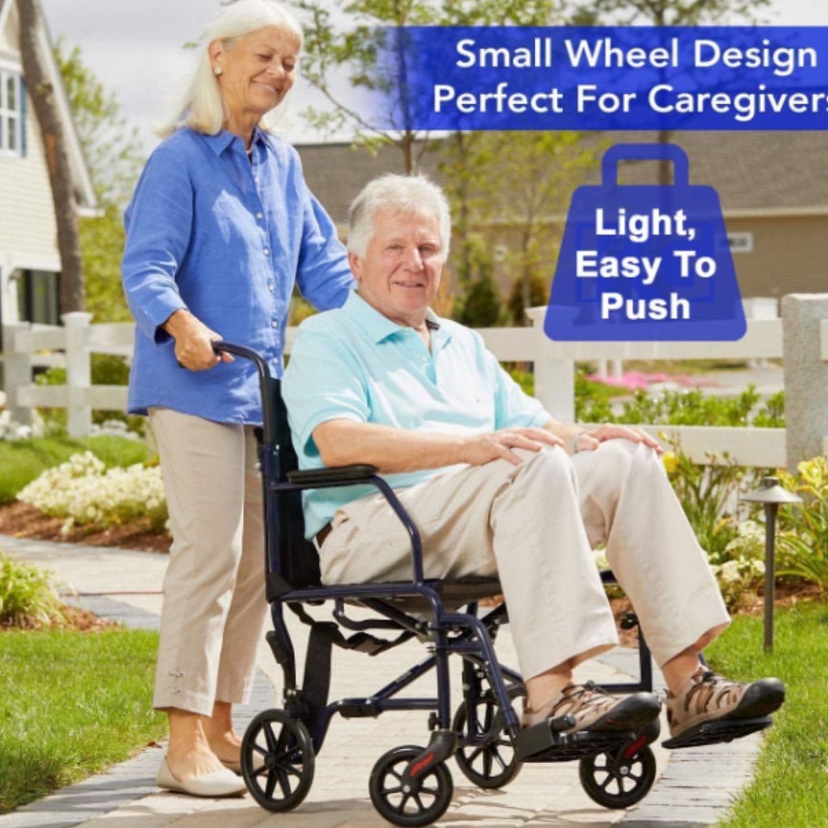 Carex Transport Wheelchair, Rolling Transport Wheelchair with 19-Inch Seat and Swing-away Footrest, Easy Folding for Compact Storage and Transportation, Supports up to 300 lbs with Padded Armrests and Seat Belt thumbnail 2