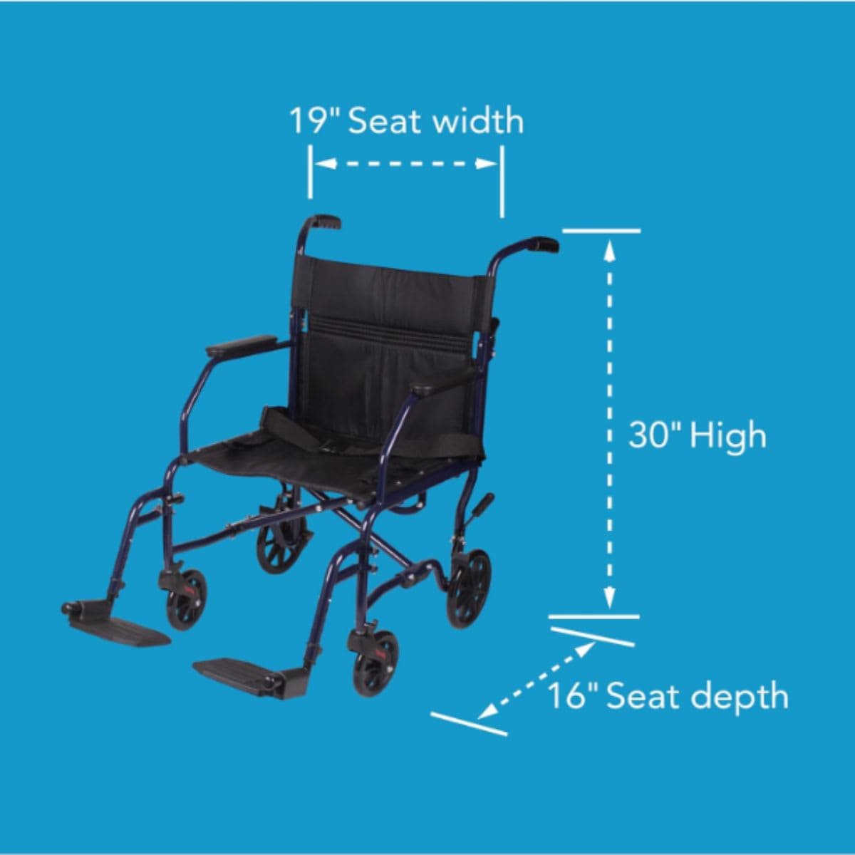Carex Transport Wheelchair, Rolling Transport Wheelchair with 19-Inch Seat and Swing-away Footrest, Easy Folding for Compact Storage and Transportation, Supports up to 300 lbs with Padded Armrests and Seat Belt thumbnail 6