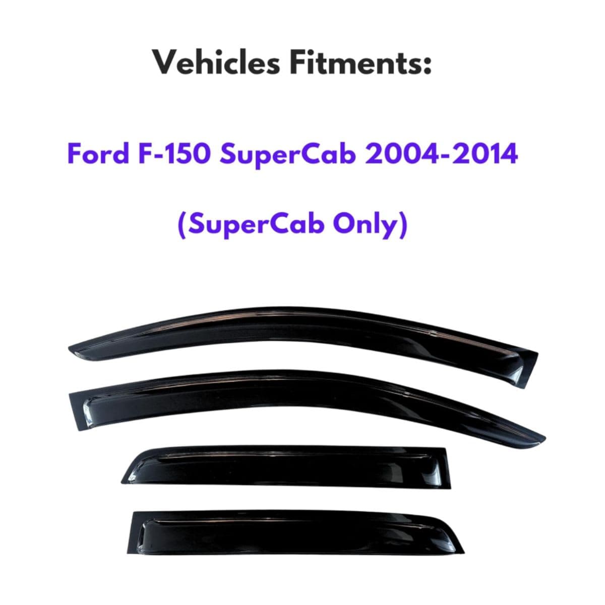 KPY Window Visor Compatible with 2004-2014 Ford F150 SuperCab, 4PC Rain Guard Side Window Vent Deflectors Tape-On Style, 2004 2005 2006 2007 2008 2009 2010 2011 2012 2013 2014 (SuperCab Only) thumbnail 2