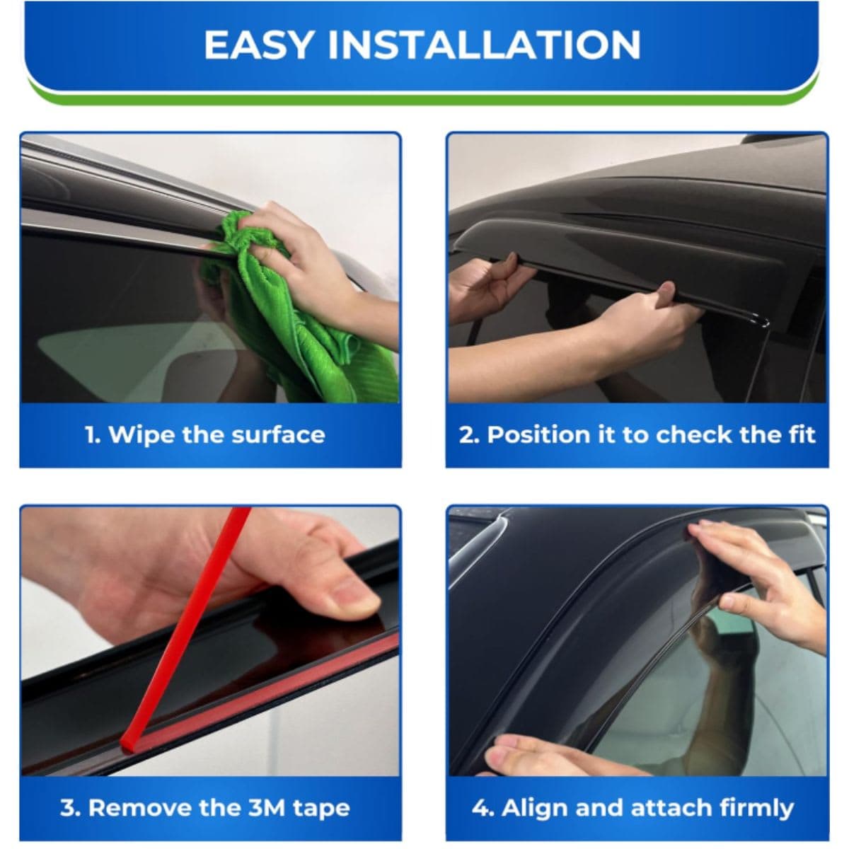 KPY Window Visor Compatible with 2004-2014 Ford F150 SuperCab, 4PC Rain Guard Side Window Vent Deflectors Tape-On Style, 2004 2005 2006 2007 2008 2009 2010 2011 2012 2013 2014 (SuperCab Only) thumbnail 6