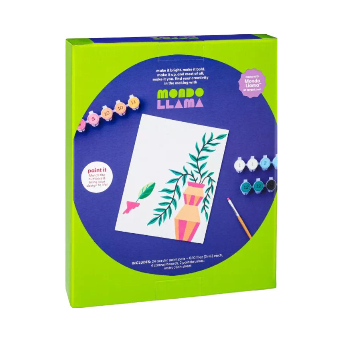 4pk Paint by Number Canvas boards Floral - Mondo Llama™: DIY Art Kit, Acrylic Paint & Brushes, Adult Craft Activity thumbnail 3
