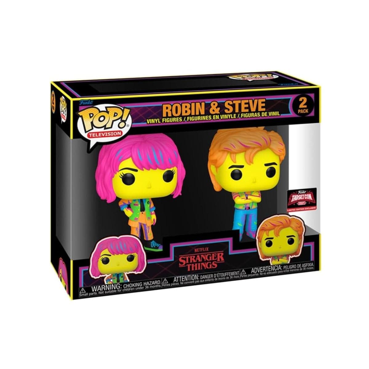 Funko POP TV: Stranger Things Robin & Steve Black Light Vinyl Figures - 2pk 2024 Target Con Excluisve thumbnail 2
