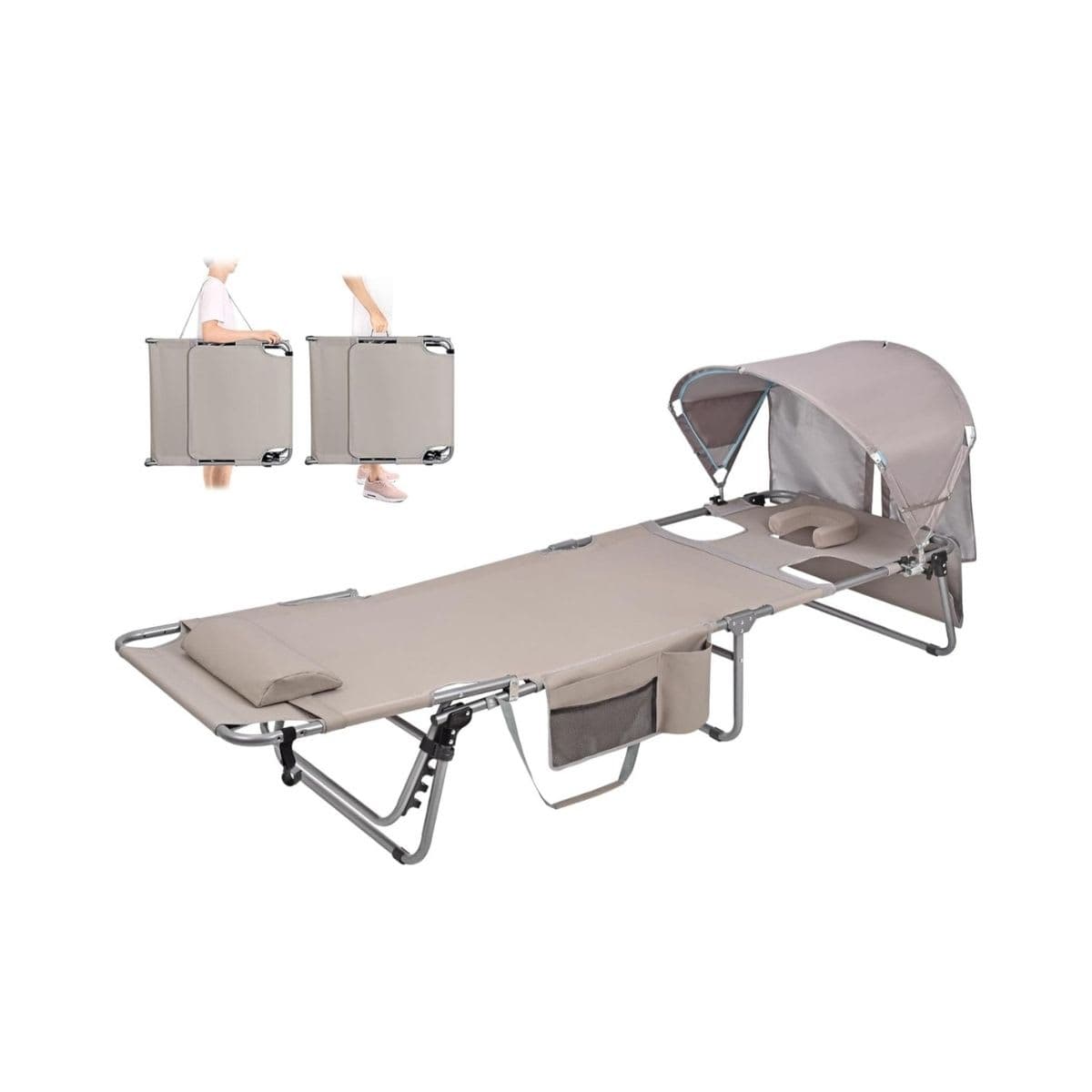 Tanning Chair with Canopy - Folding Outdoor Lounger