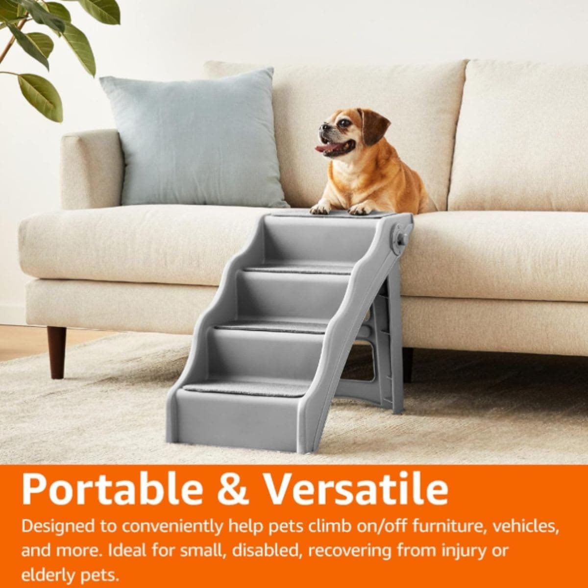 Foldable Pet Stairs - Amazon Basics Grey thumbnail 4
