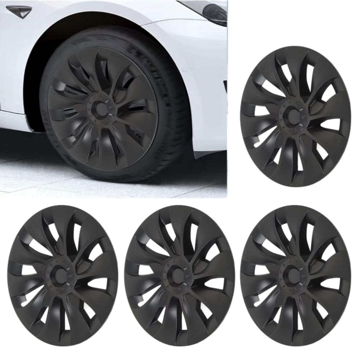 Wheel Hubcap, 4Pcs 19in Wheel Hubcap Matte Black Cool Sporty Replacement Wheel Rim Cover Wheel Cover Hubcap Wheel Hub Cap 19in Wheel Hub Cap thumbnail 6