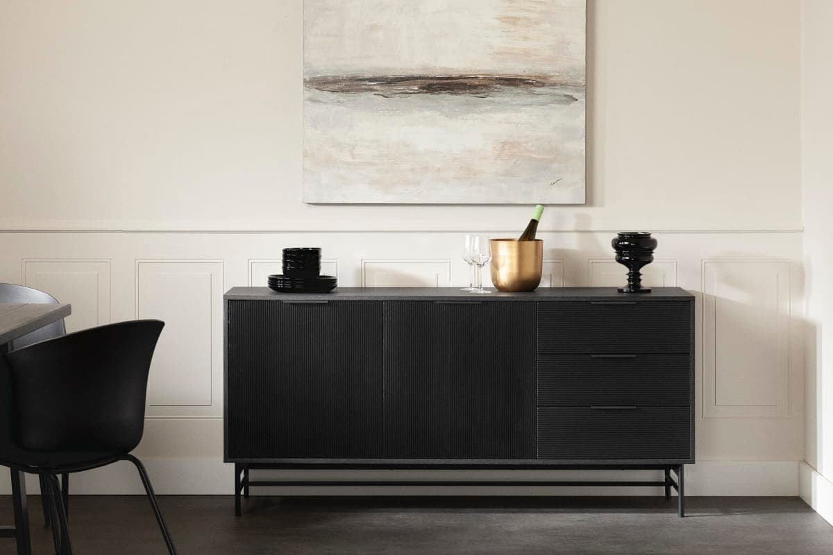 South Shore Arlo Sideboard Ash Oak and Matte Black, Mid-Century Glam thumbnail 3