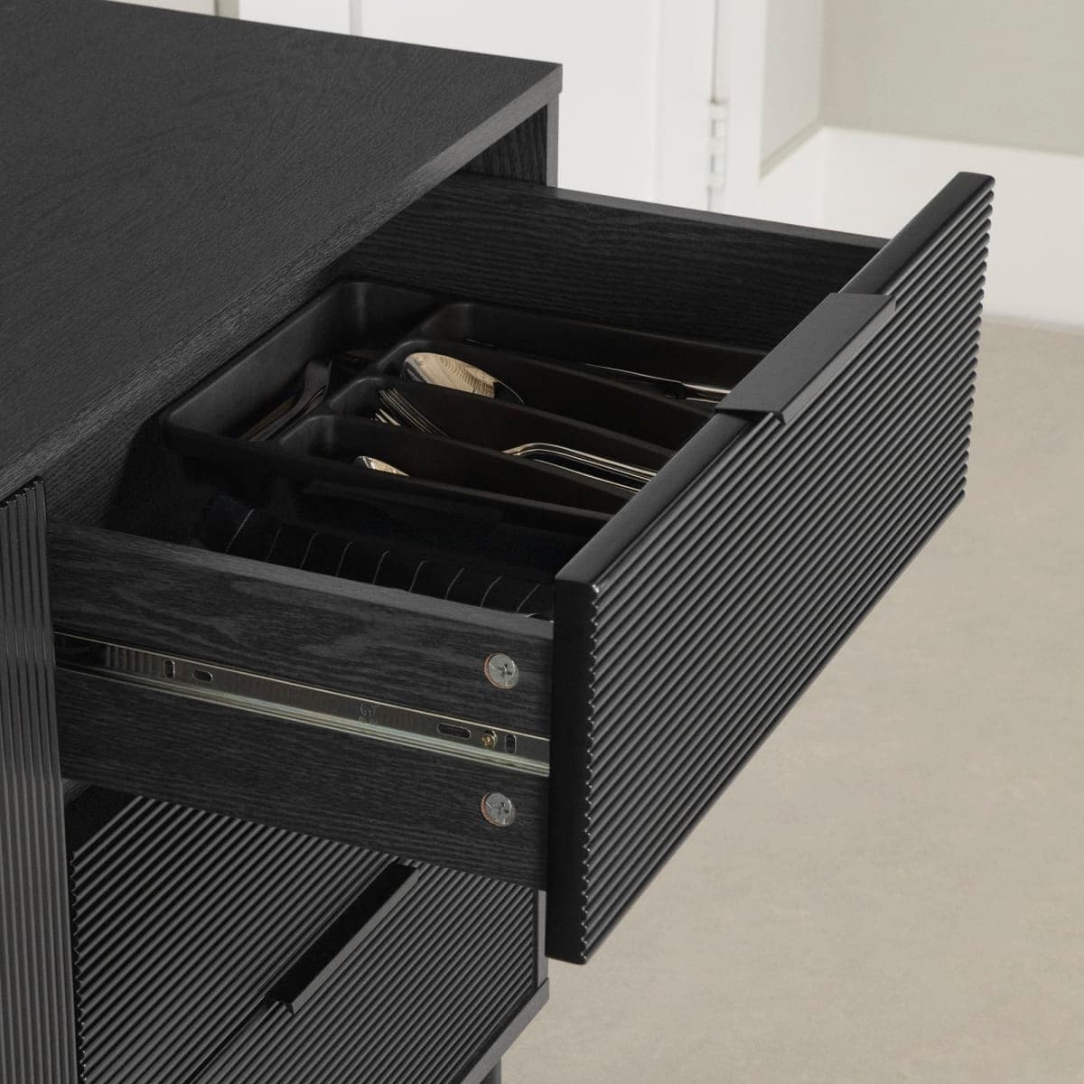 South Shore Arlo Sideboard Ash Oak and Matte Black, Mid-Century Glam thumbnail 5