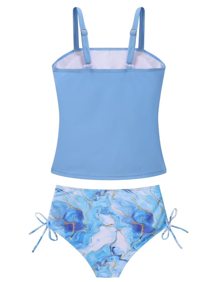 Vogseek 9-16T Girls Tankini Swimsuits for Teens 2 Piece Padded Bathing Suit Drawstring Swimwear Set, Blue, 11-12 Years thumbnail 4