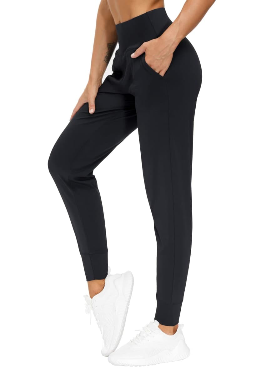 THE GYM PEOPLE Women's Joggers Pants Lightweight Athletic Leggings Tapered Lounge Pants for Workout, Yoga, Running, Black, Small