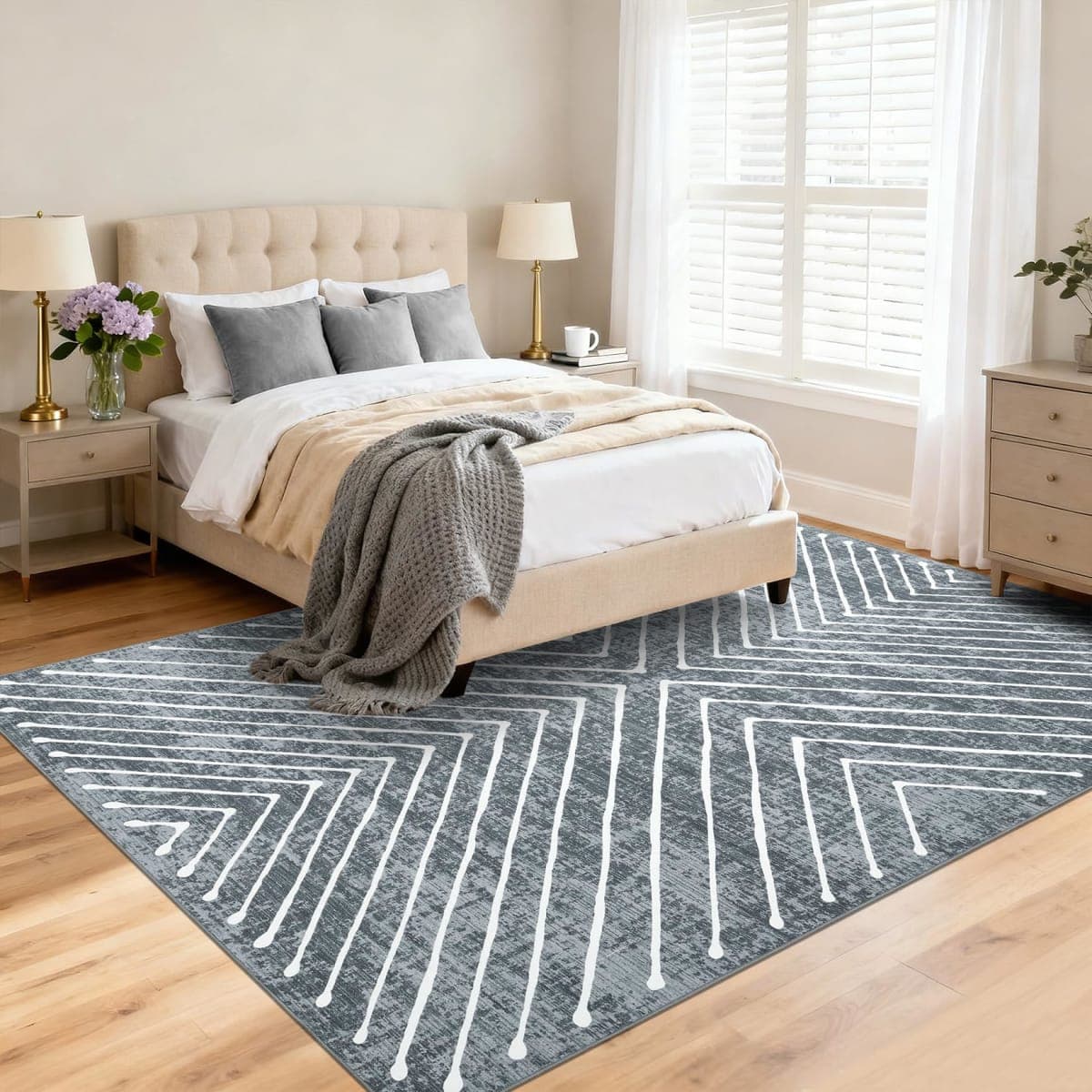 ROYHOME Geometric Area Rug 4x6 Washable Bedroom Rug Non Slip Contemporary Living Room Stain Resistant Modern Throw Dining Room Carpet Small Indoor Abstract Accent Carpet, Dark Grey thumbnail 2