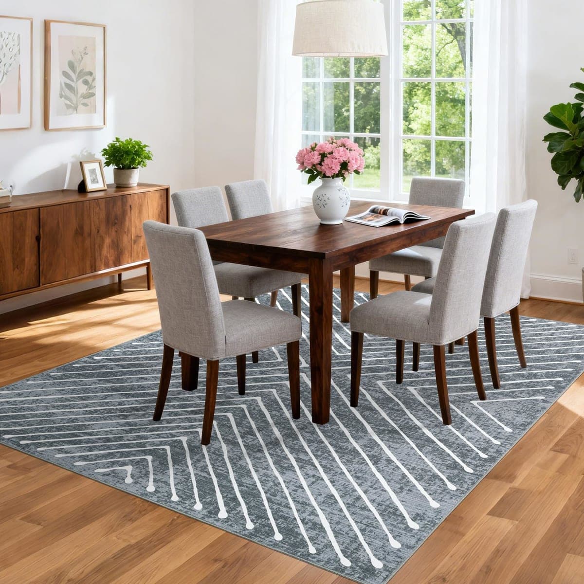 ROYHOME Geometric Area Rug 4x6 Washable Bedroom Rug Non Slip Contemporary Living Room Stain Resistant Modern Throw Dining Room Carpet Small Indoor Abstract Accent Carpet, Dark Grey thumbnail 3