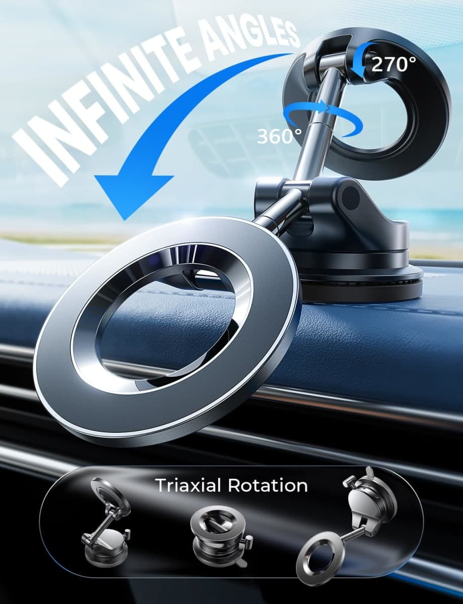 LISEN Suction Cup Phone Mount, Vacuum Magnetic Phone Holder, 360° Adjustable for MagSafe Car Holder Foldable Suction Phone Mount for Car, for Garmin GPS/Mirror/Smooth Surface, for iPhone 16 Pro Max 15 thumbnail 3
