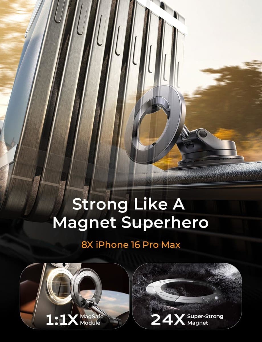 LISEN Suction Cup Phone Mount, Vacuum Magnetic Phone Holder, 360° Adjustable for MagSafe Car Holder Foldable Suction Phone Mount for Car, for Garmin GPS/Mirror/Smooth Surface, for iPhone 16 Pro Max 15 thumbnail 4