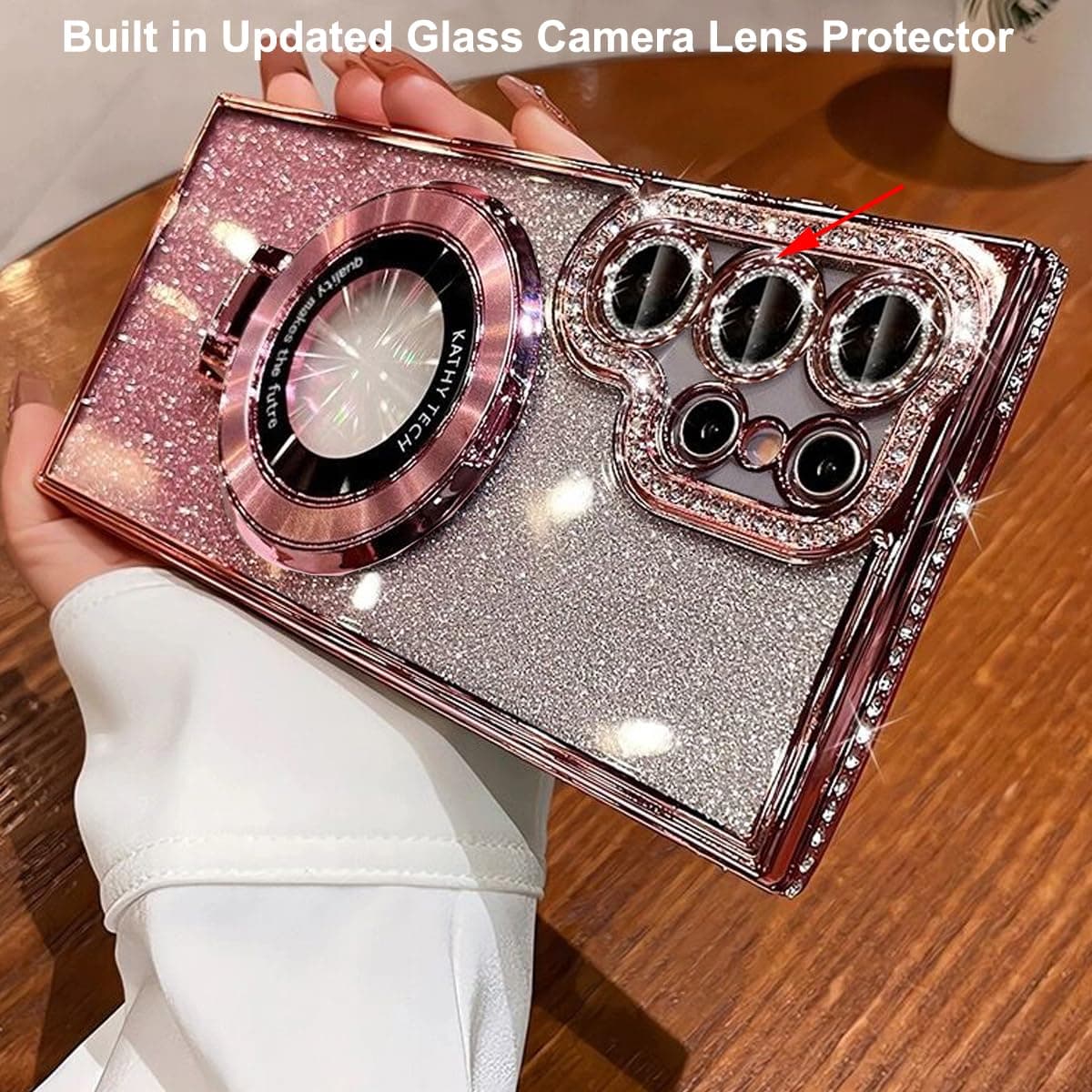Changjia for Samsung Galaxy Ultra Magnetic Kickstand Glitter Case,[Compatible with Magsafe] Cute Bling Sparkly Diamond Rhinestone with Camera Protector Women Girls Case for Galaxy Ultra (Pink) thumbnail 3