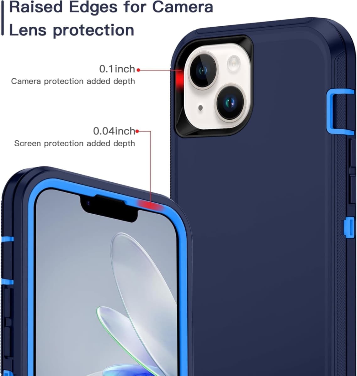Apple iPhone 13 / iPhone 14 / iPhone 15 / iPhone 16e Case (6.1") Rugged Case Heavy Duty Shockproof Dust/Drop Proof 3 in 1 Full Body Cover, Navy thumbnail 3