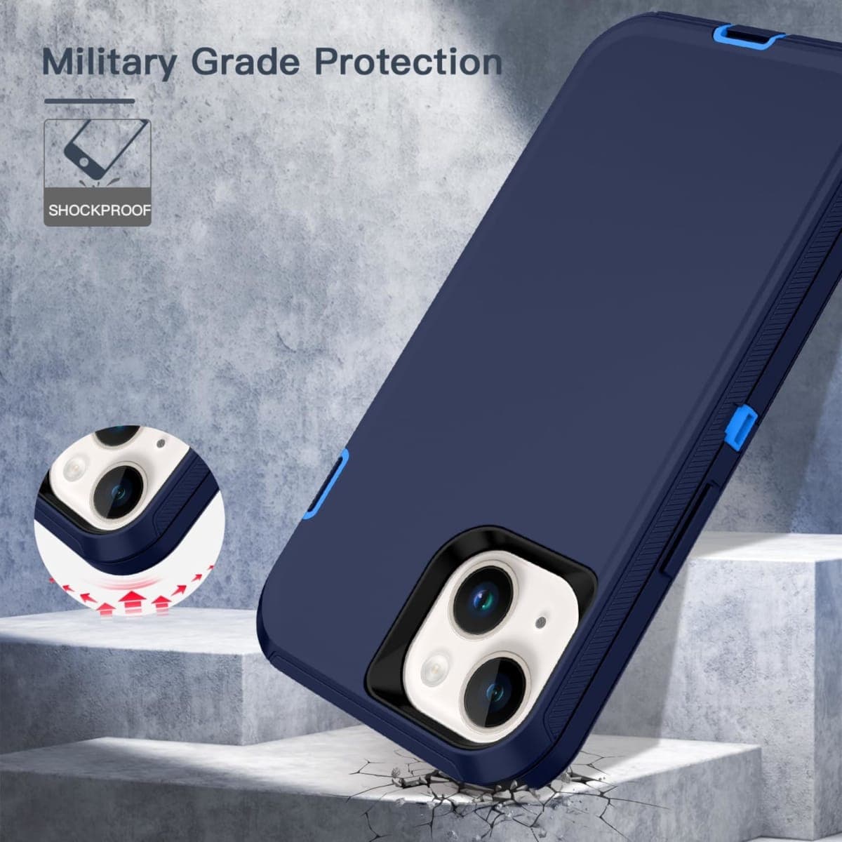 Apple iPhone 13 / iPhone 14 / iPhone 15 / iPhone 16e Case (6.1") Rugged Case Heavy Duty Shockproof Dust/Drop Proof 3 in 1 Full Body Cover, Navy thumbnail 4
