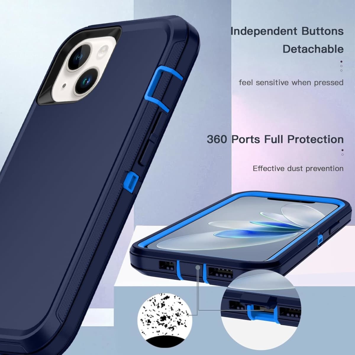 Apple iPhone 13 / iPhone 14 / iPhone 15 / iPhone 16e Case (6.1") Rugged Case Heavy Duty Shockproof Dust/Drop Proof 3 in 1 Full Body Cover, Navy thumbnail 5