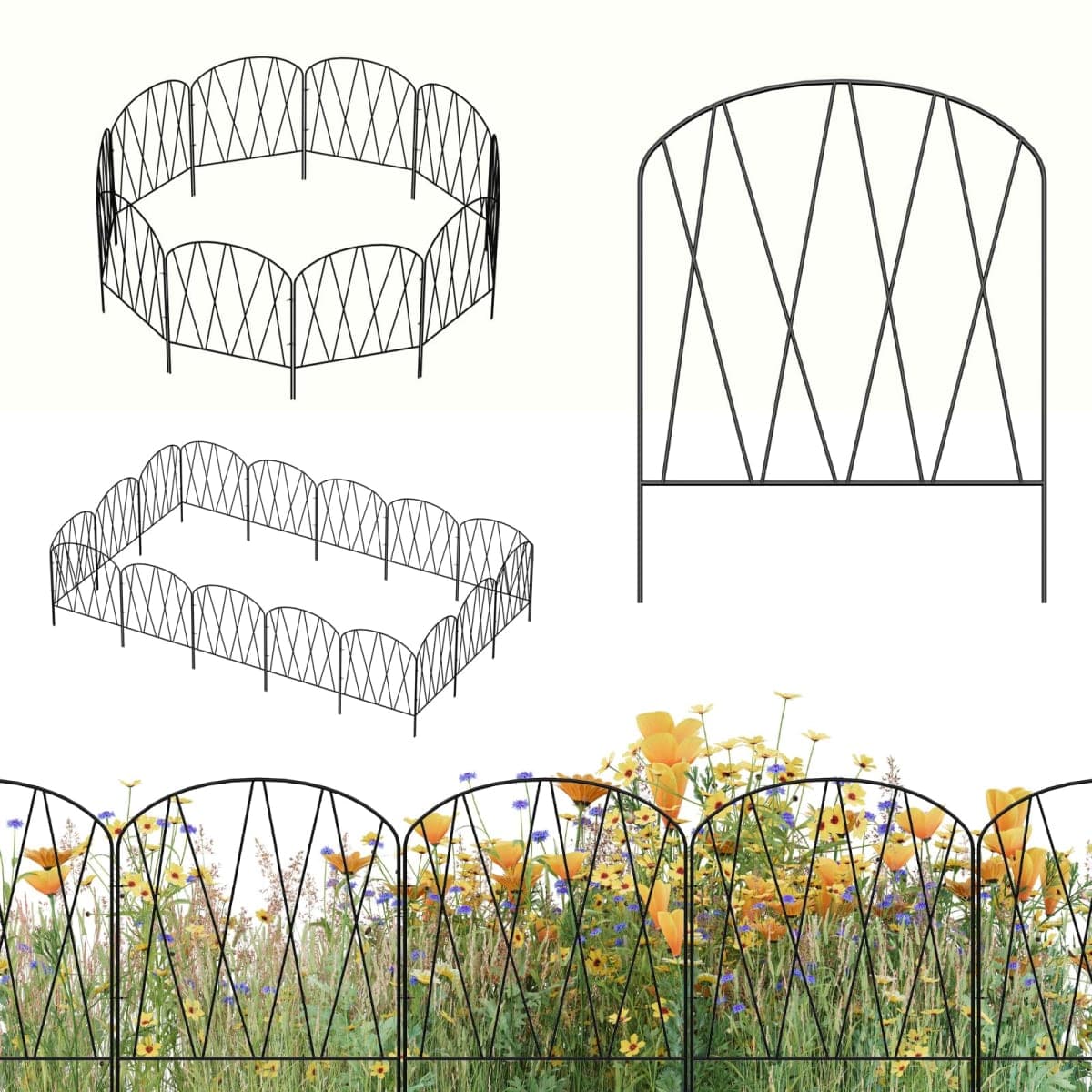 10 Pack Decorative Garden Fence 10.3 ft (L) x 15.9 in (H) Small Fence Animal Barrier Arched Rustproof Garden Fence Border Rabbit Metal Flower Bed Fencing for Yard Patio Outdoor Landscape — image 1